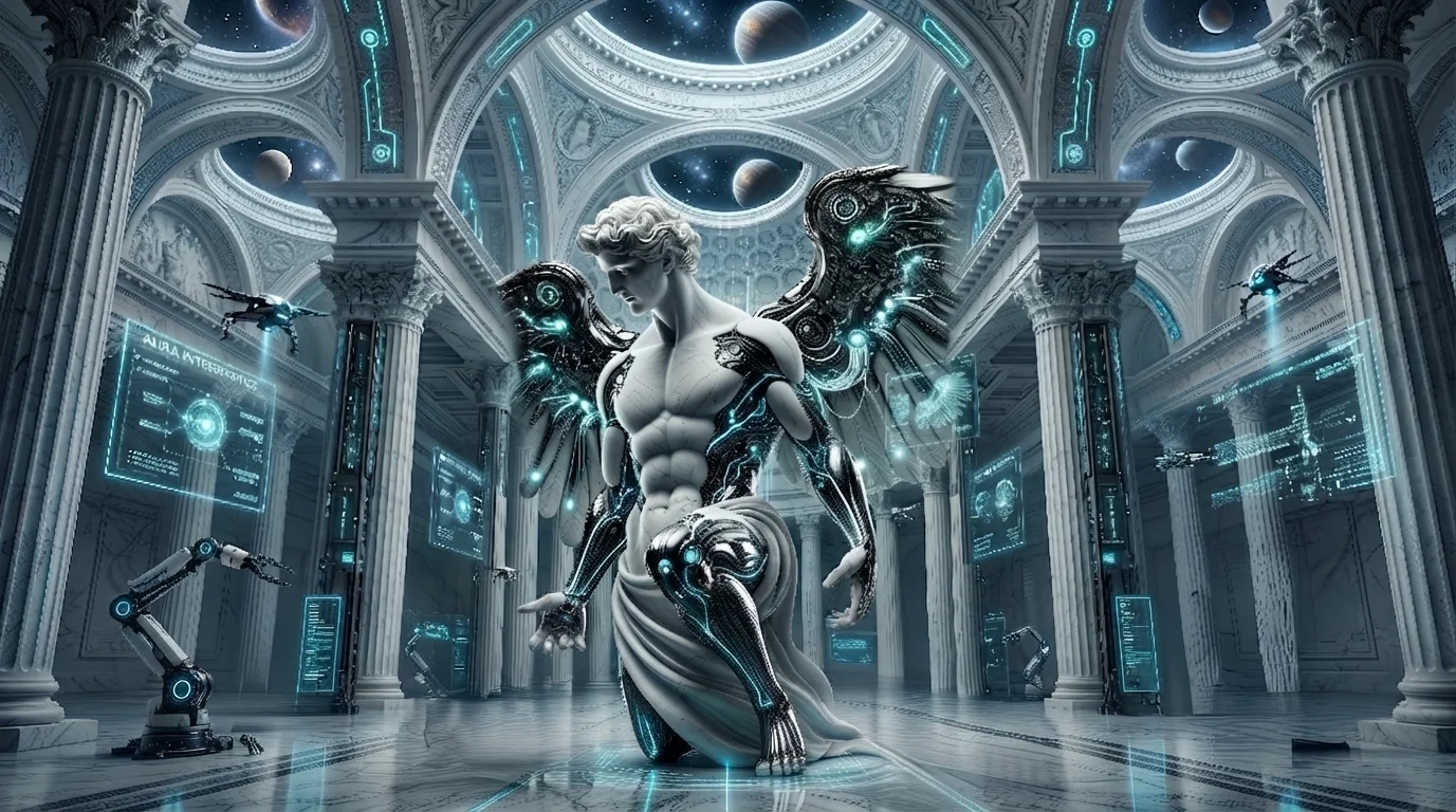 Marble hall with angel sculptures